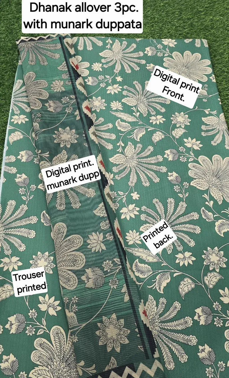 Premium Green Printed Dhanak Unstitched Dress | Winter Collection