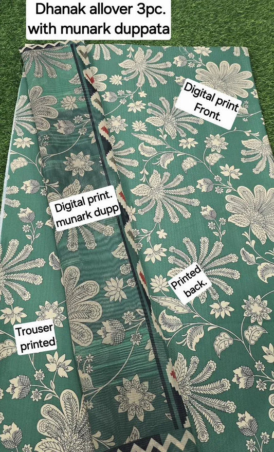 Premium Green Printed Dhanak Unstitched Dress | Winter Collection